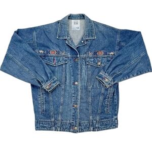Vintage Together Women's Denim Southwestern Aztec Design Jacket size M Retro 90'